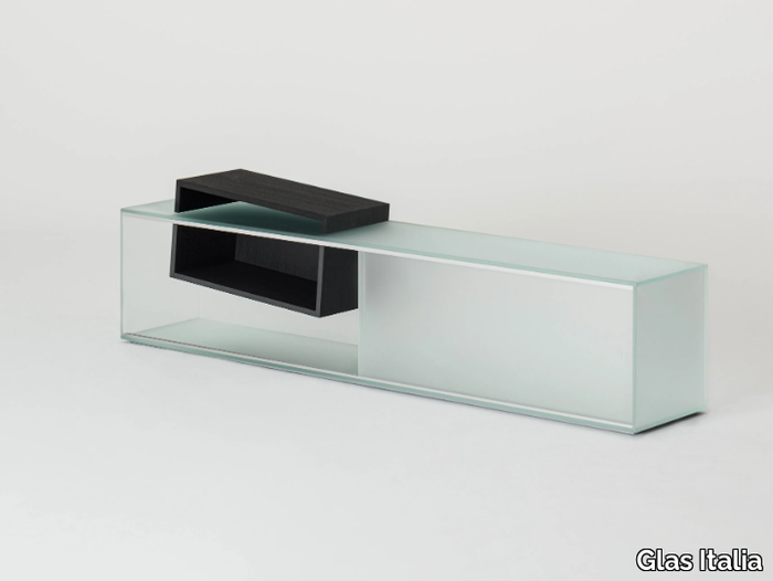 DRIFT - Low crystal TV cabinet with sliding doors _ Glas Italia