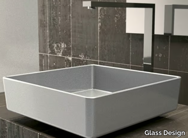 FOUR STARLIGHT - Countertop square single washbasin _ Glass Design