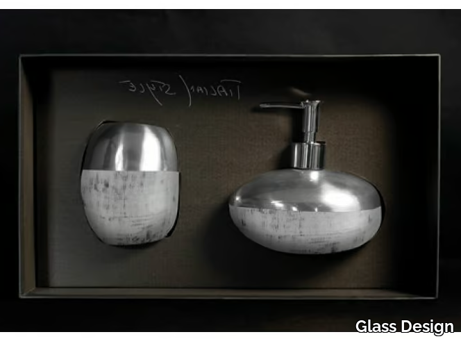 GLAMOUR SET WHITE/SILVER - Bathroom soap dispenser / toothbrush holder _ Glass Design