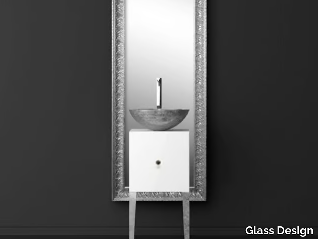 MONNALISA FLORENCE MOSAIC SILVER - Single wooden vanity unit with mirror _ Glass Design