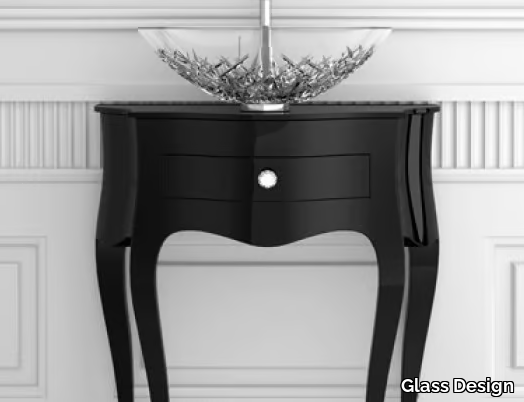 LEONARDO CANTO BLACK ICE OVAL SMALL - Floor-standing console sink with drawers _ Glass Design