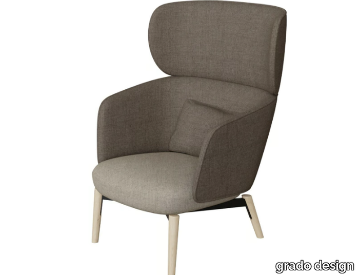 BEOS - Wing chair in fabric with wooden base _ grado design