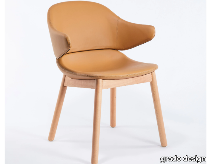 HUG - Leather chair with armrests and beech legs _ grado design