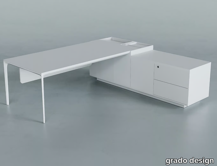 DADA - L-shaped aluminium and wood workstation desk with drawers _ grado design