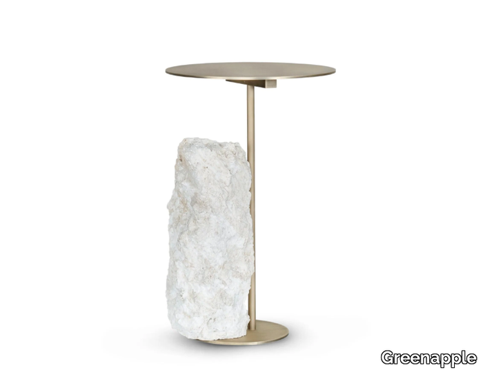 PICO - Round brass and coral stone coffee table _ Greenapple