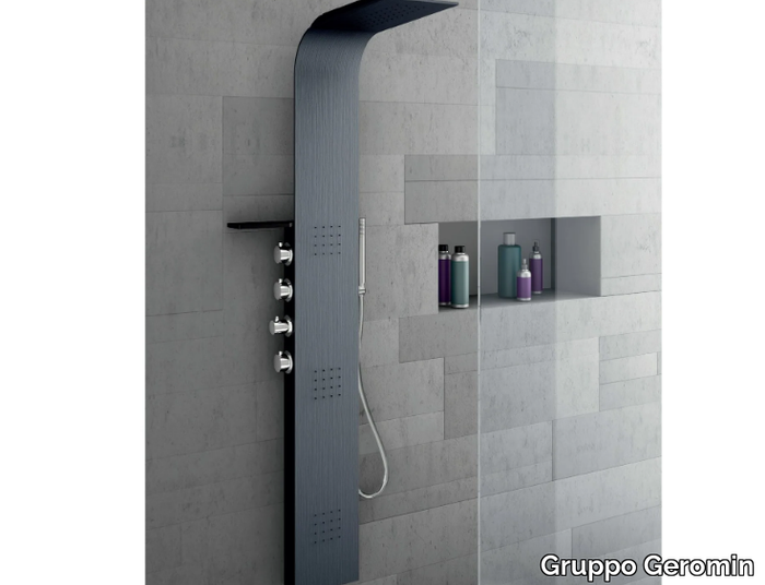 LAMA Alulife® - Wall-mounted thermostatic Alulife® shower panel with overhead shower _ Gruppo Geromin