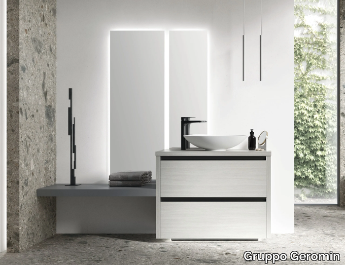 RIVA 02 - Floor-standing wooden vanity unit with integrated washbasin _ Gruppo Geromin