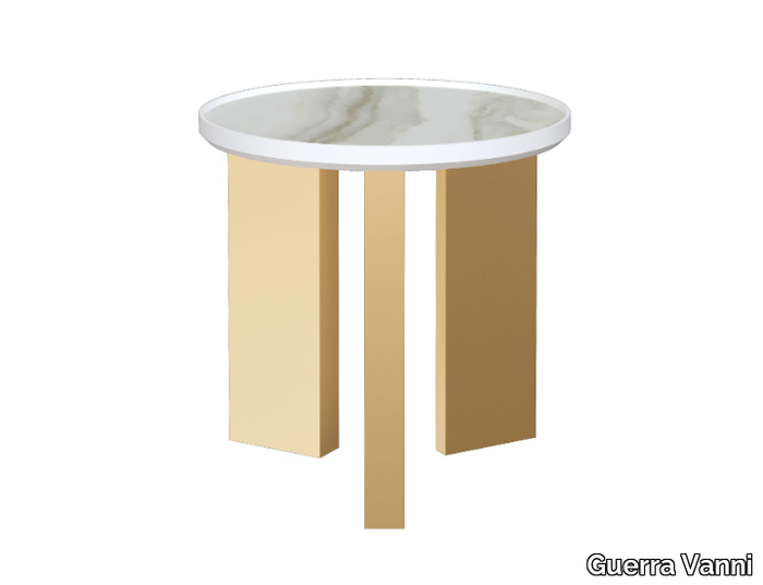 VULCANO - Round coffee table with marble top and wood base _ Guerra Vanni