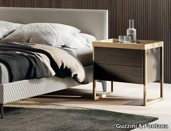 MISTY TRAY - Aluminium and wood bedside table with drawers _ Guzzini & Fontana