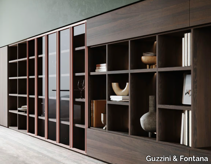 HOUSE OF ELECTRIC GUITAR - Open oak bookcase with built-in lights _ Guzzini & Fontana