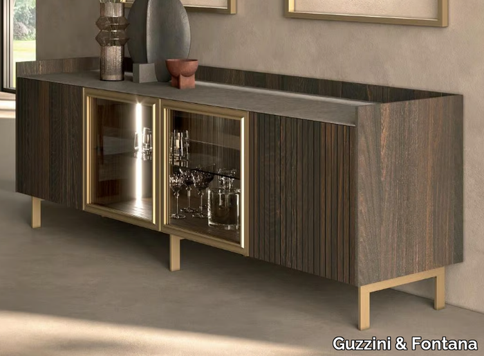 QUEEN - Wooden and glass sideboard with doors _ Guzzini & Fontana