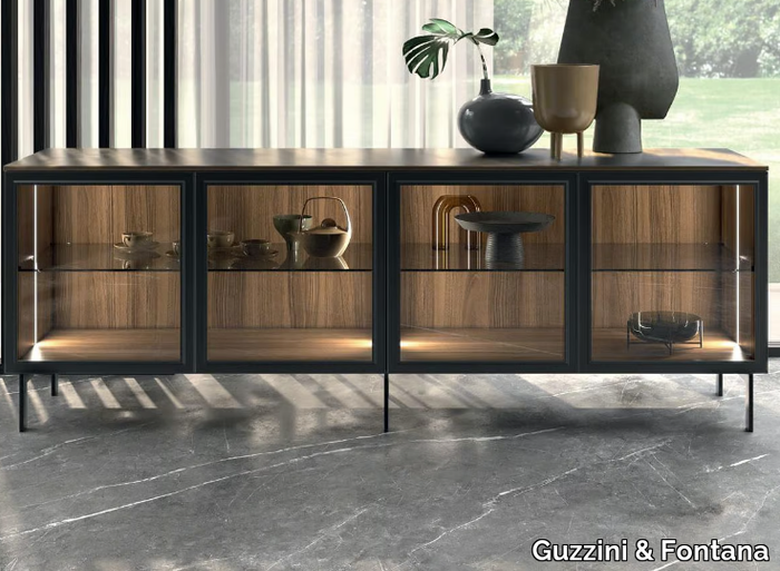 WES - Glass and aluminium sideboard with integrated lighting _ Guzzini & Fontana