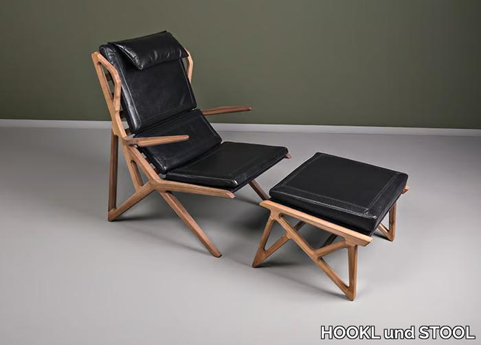 TRIANGLE - Leather armchair with footstool with armrests _ HOOKL und STOOL