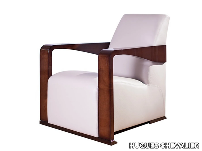 YING - Upholstered leather armchair with armrests _ HUGUES CHEVALIER