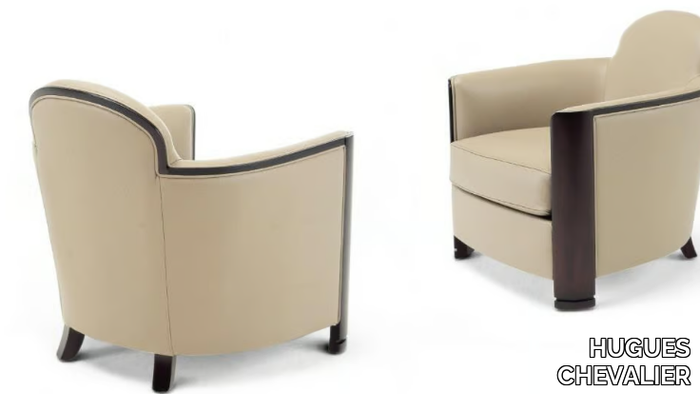 LOBBY - Upholstered leather armchair with armrests _ HUGUES CHEVALIER