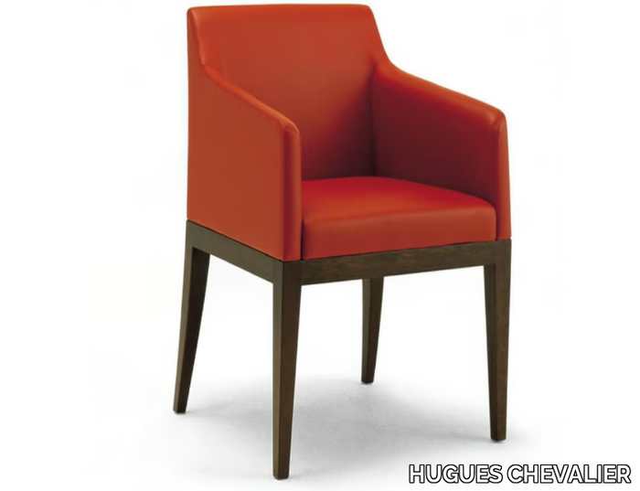 DELANO - Upholstered leather easy chair with armrests _ HUGUES CHEVALIER