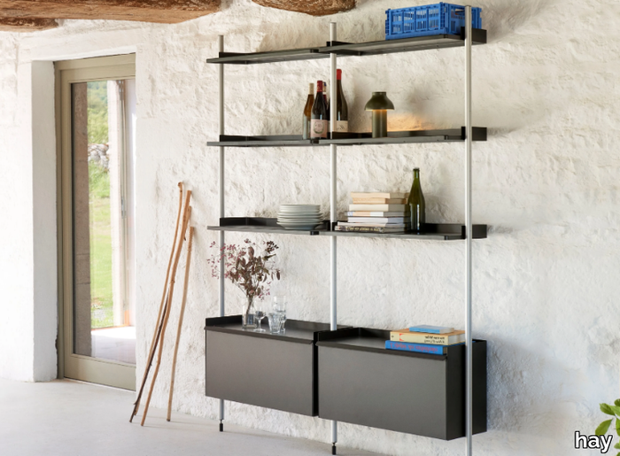 PIER SYSTEM 132 - Wall-mounted sectional Anodized aluminium bookcase _ Hay