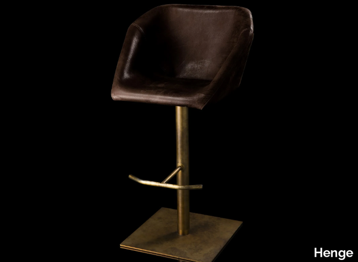 HEXAGON - Swivel leather stool with footrest _ Henge