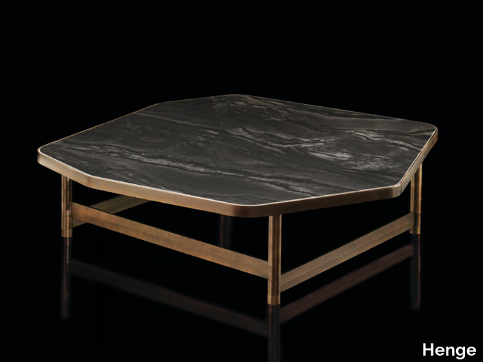 OR - Coffee table with metal tube structure and stone top _ Henge