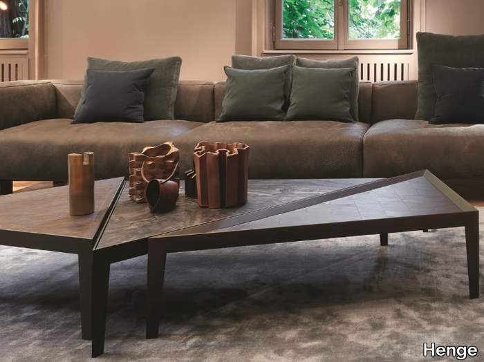 D-CODE - Low triangular brass coffee table _ Henge
