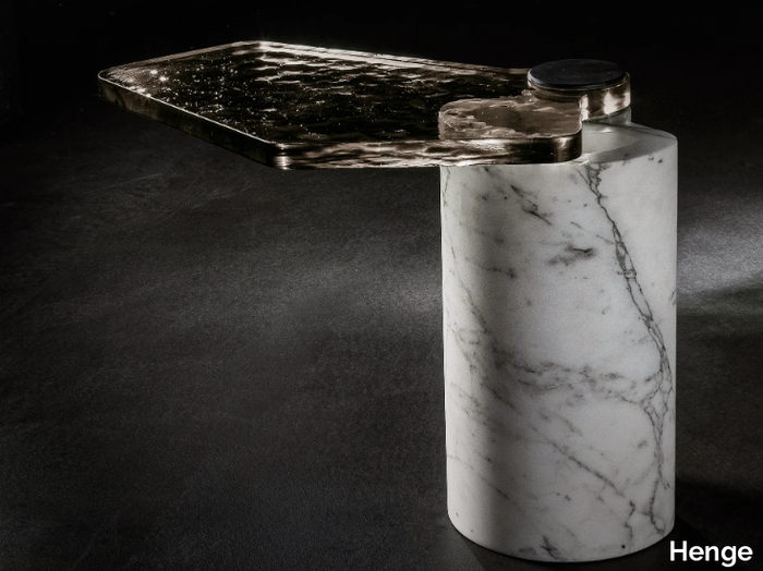 PLYNTO - Arabescato marble and laminated glass high side table _ Henge