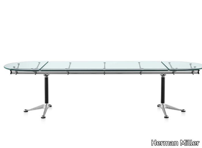 BURDICK - Extending oval glass and aluminium meeting table _ Herman Miller