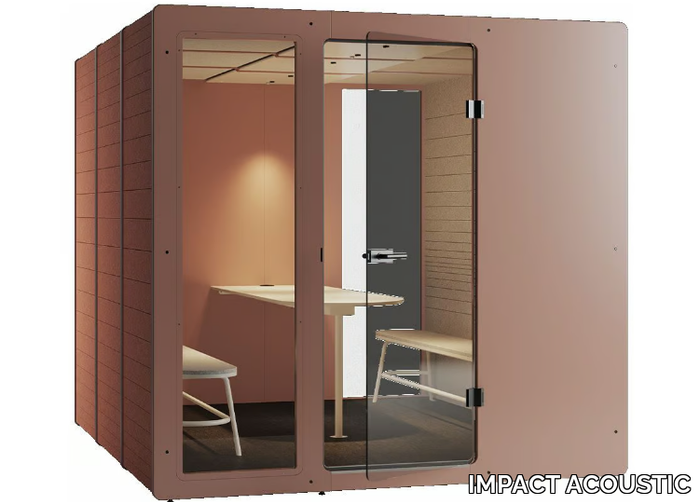 CHATPOD 1200 BENCH - Multimedia acoustic recycled material office booth with built-in lights _ IMPACT ACOUSTIC®