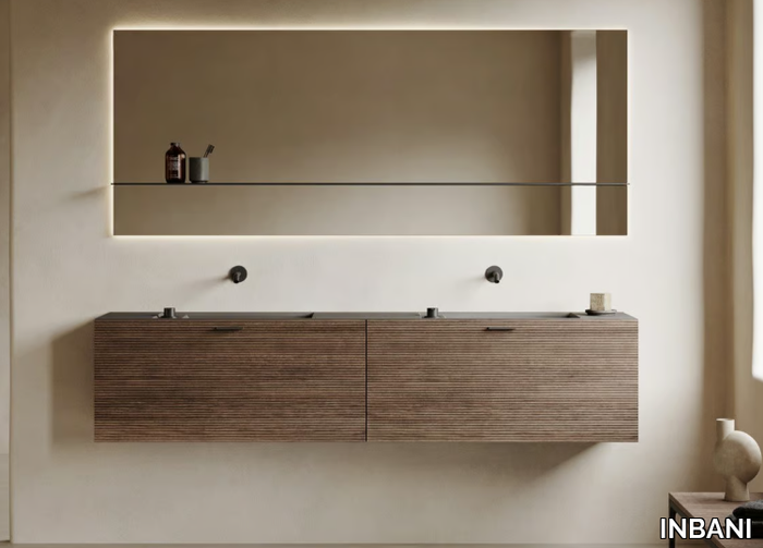 GRATE - Double wall-mounted wooden vanity unit with drawers _ INBANI