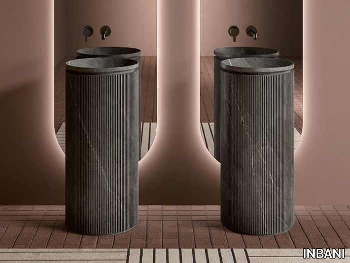 GRATE - Freestanding round Pietra Grey marble washbasin _ INBANI