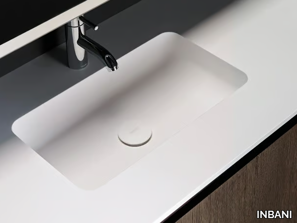 H6 - Rectangular Solid Surface washbasin with integrated countertop _ INBANI