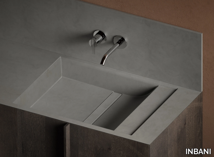 PARAL - Rectangular Cementsolid washbasin with integrated countertop _ INBANI