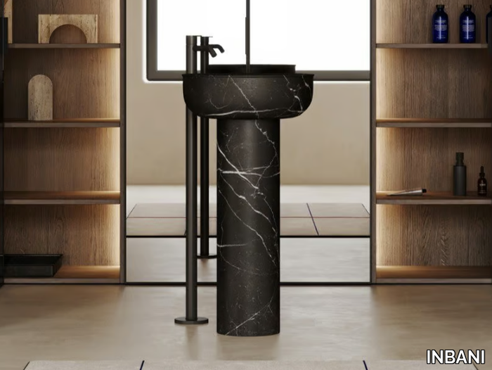 PRIME FREESTANDING - Freestanding round single marble washbasin _ INBANI