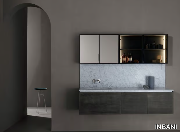 STRATO I - Wooden vanity unit with doors with mirror _ INBANI