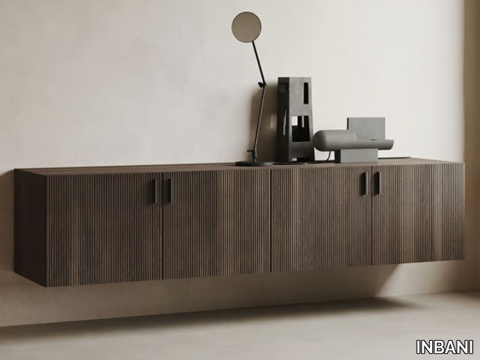 GRATE - Suspended oak bathroom cabinet with doors _ INBANI