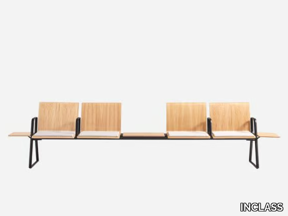 LIN WOOD - Freestanding oak beam seating with armrests _ INCLASS