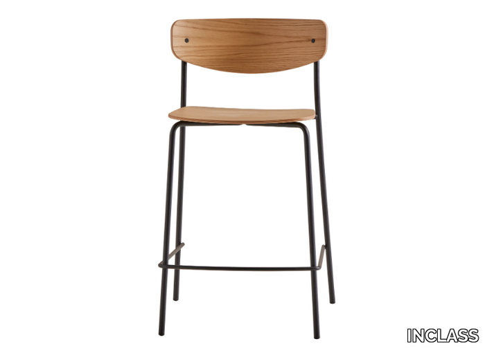 LEA - Stackable wood veneer stool with footrest _ INCLASS