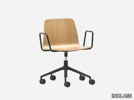 VARYA WOOD - Height-adjustable oak office chair with armrests with 5-Spoke base _ INCLASS