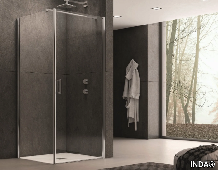 CLAIRE DESIGN - 1 - Corner glass shower cabin with hinged door _ INDA®