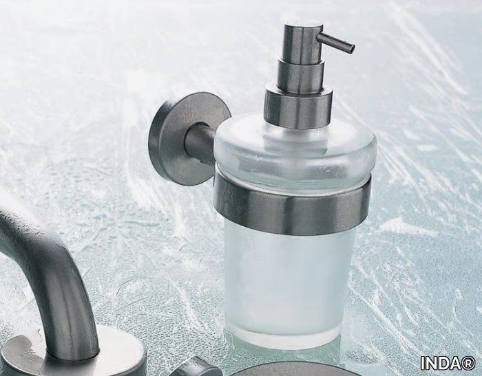 INOX - Wall-mounted satin glass Bathroom soap dispenser _ INDA®