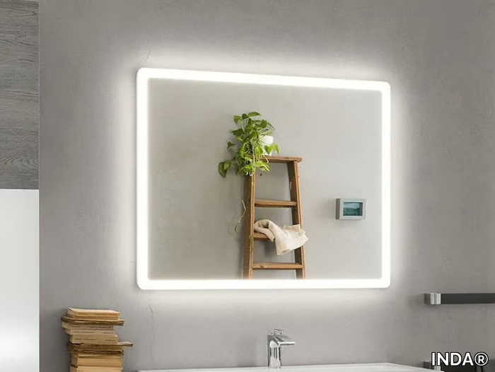 PORTOLE + - Rectangular bathroom mirror with integrated lighting _ INDA®