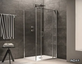 CLAIRE DESIGN - 4 - Contemporary style corner glass shower cabin with tray with hinged door _ INDA®