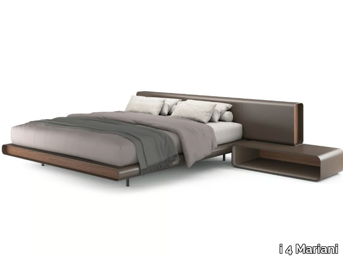TUBE - Tanned leather double bed with integrated nightstands _ i 4 Mariani