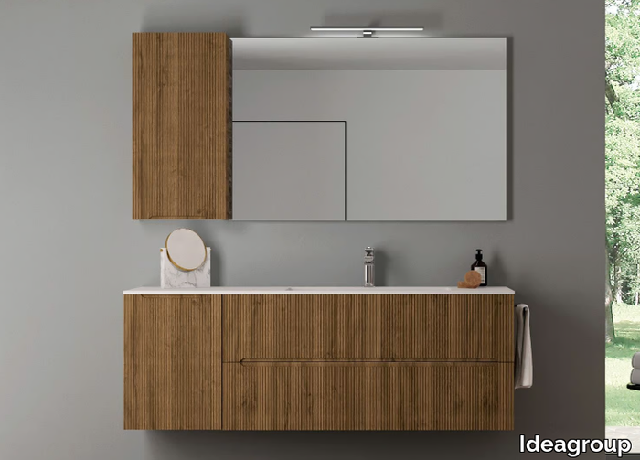 SMYLE COMP 07 - Single wall-mounted wooden vanity unit with mirror _ Ideagroup