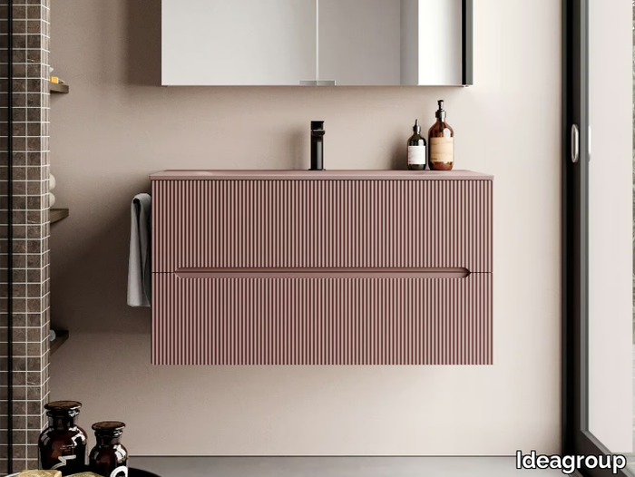 SMYLE COMP 01 - Single wall-mounted crystal and wooden vanity unit _ Ideagroup