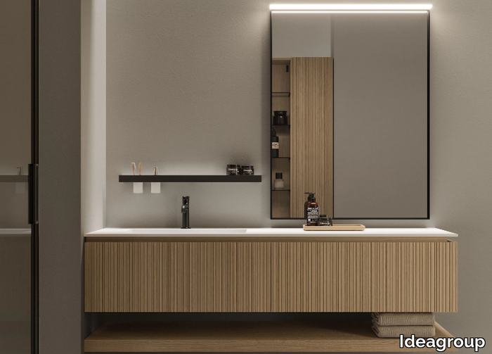 VIACONDOTTI - Wall-mounted oak vanity unit with mirror _ Ideagroup