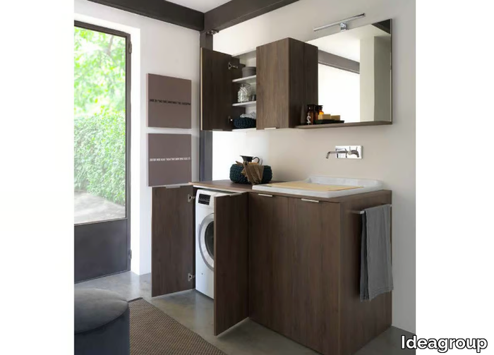 KANDY 06 - Melamine-faced chipboard laundry room cabinet with sink for washing machine _ Ideagroup