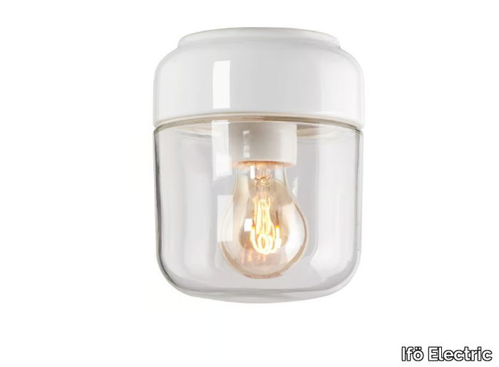 OHM 140 - Clear glass and porcelain wall lamp / ceiling lamp _ Ifö Electric