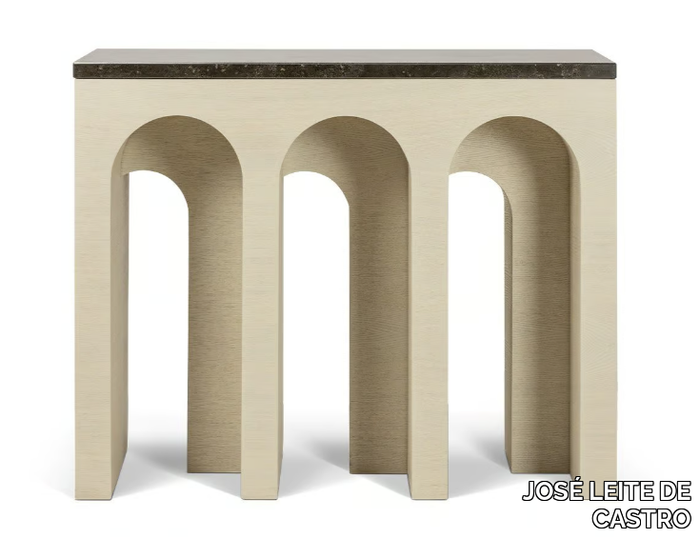 ARCADE - Rectangular oak and marble console table _ JOSÉ LEITE DE CASTRO