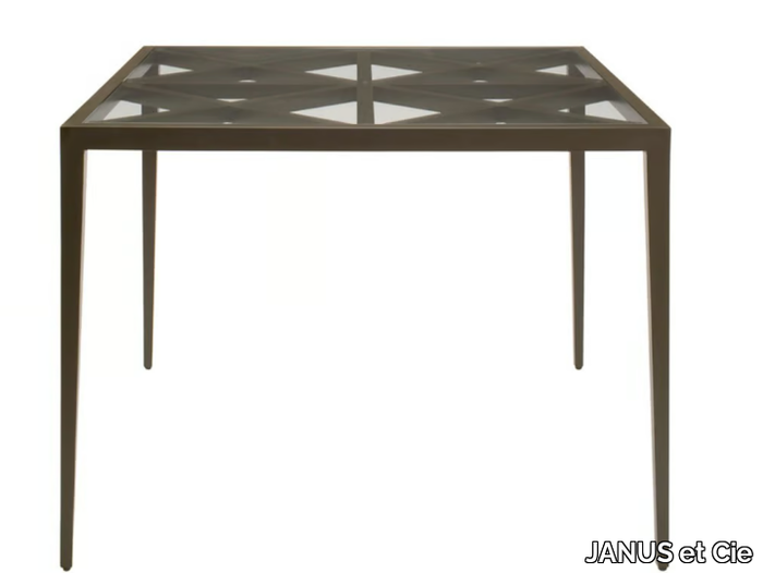 AZIMUTH CROSS - Square glass and aluminium dining table _ JANUS et Cie