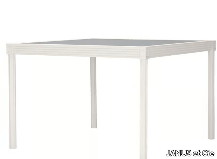 QUADRATL - Square glass and aluminium dining table _ JANUS et Cie